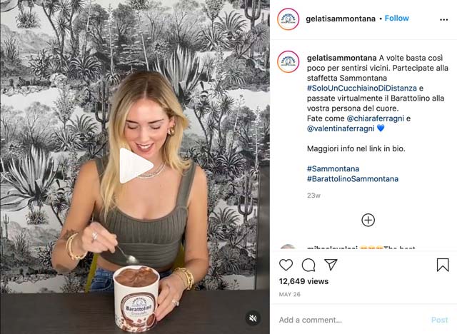 Challenge Sammontana con Barattolino: esempio della campagna con Chiara Ferragni